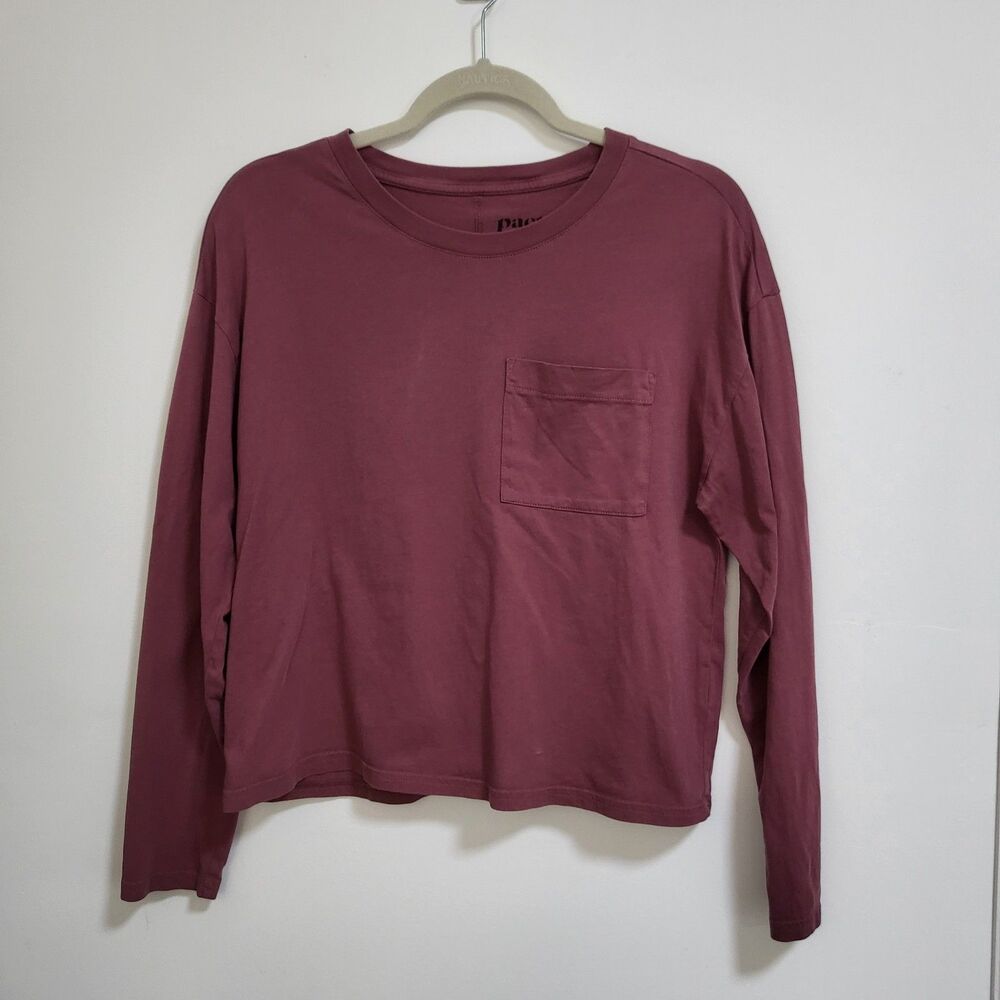 PACT Organic Cotton T Shirt Womens S Purple Softspun Long Sleeve Pocket Cropped